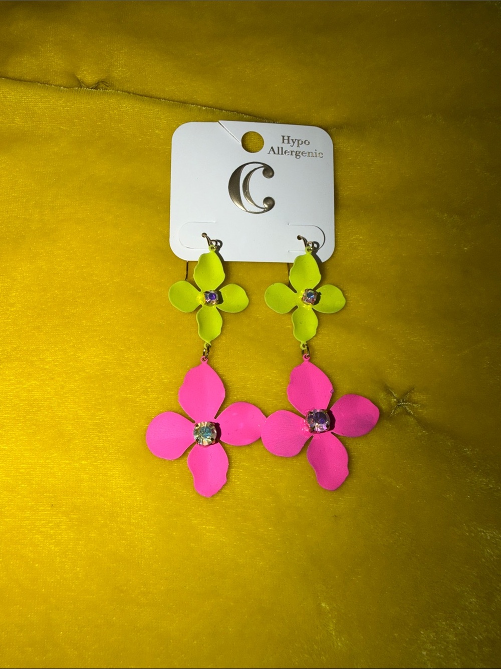 Hypoallergenic Neon Pink & Lime Floral Drop Earrings